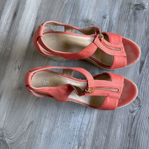 Michael Kors Janet Espadrille Wedge Canvas Orange Women 8.5 - Picture 2 of 8
